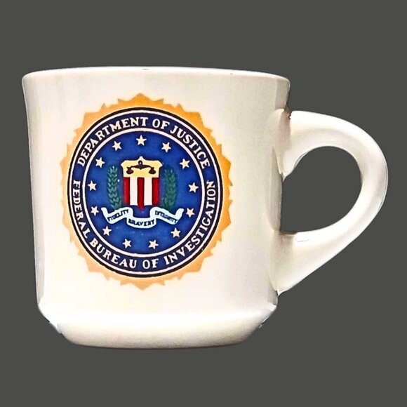 Vintage 80s FBI Coffee Mug White Multi Official Seal DOJ Bill Casey Autographed